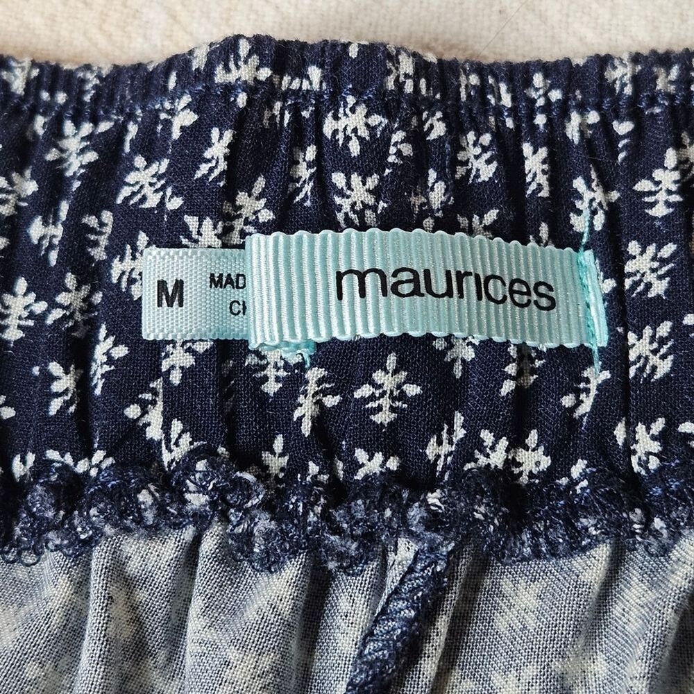 Maurices Blue White Boho Boarder Elastic Waist Flowy Lightweight Palazzo Pants - Picture 7 of 12